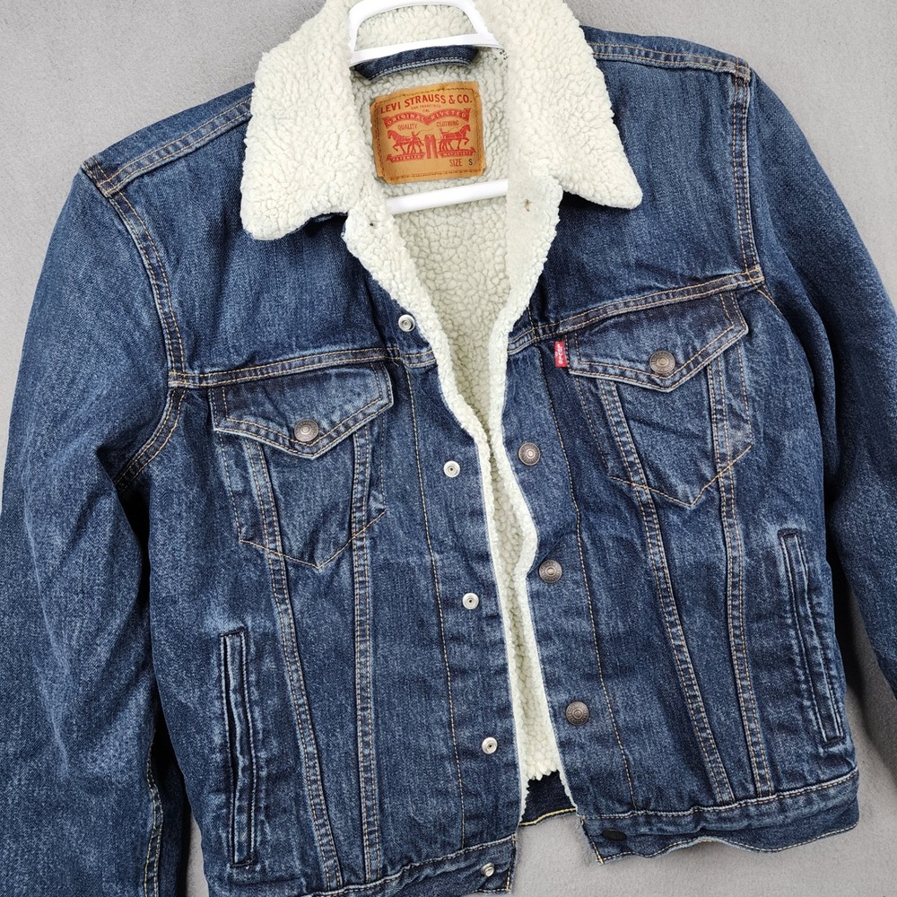 Levi Strauss & Co Mens Sherpa Lined Denim Trucker Jacket Blue Size Small S